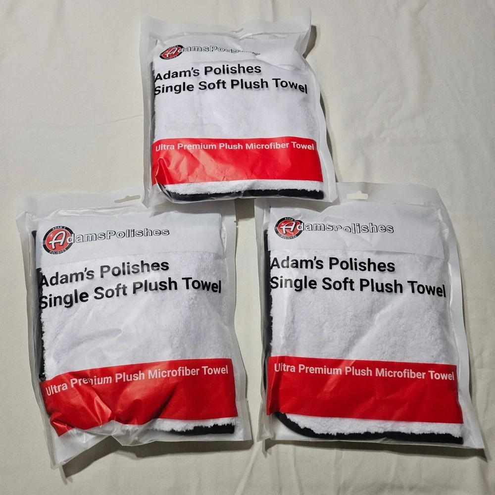 Adam's Polishes Single Soft Plush Towel 3pk 480 GSM White Microfiber Auto Detail